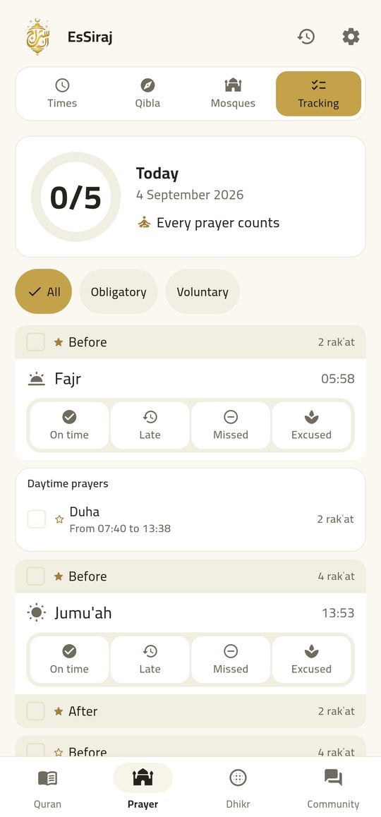 Prayer log — Four taps, and the day is written down.