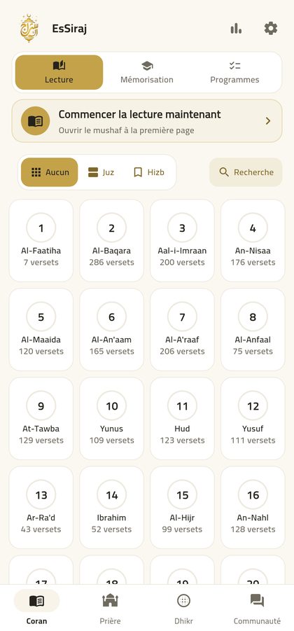 EsSiraj — Mushaf, memorisation, adhkar, prayer times and qibla