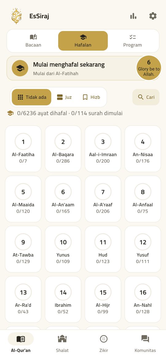 Memorisation — Memorise ayah by ayah with tajweed + translation.