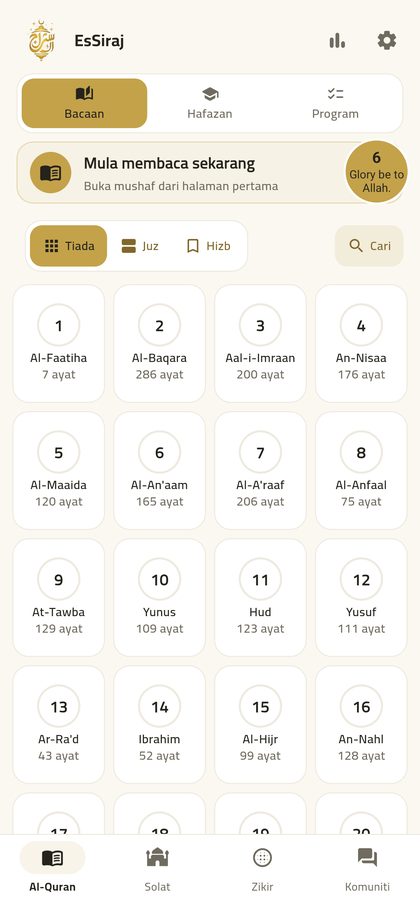 EsSiraj — Mushaf, memorisation, adhkar, prayer times and qibla