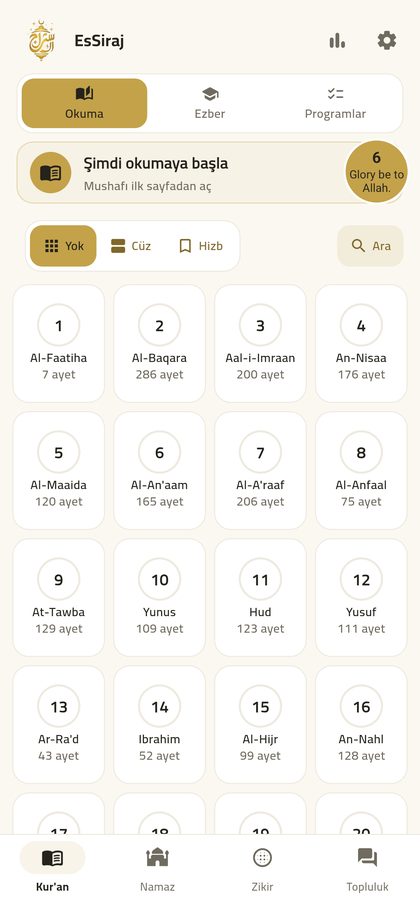 EsSiraj — Mushaf, memorisation, adhkar, prayer times and qibla